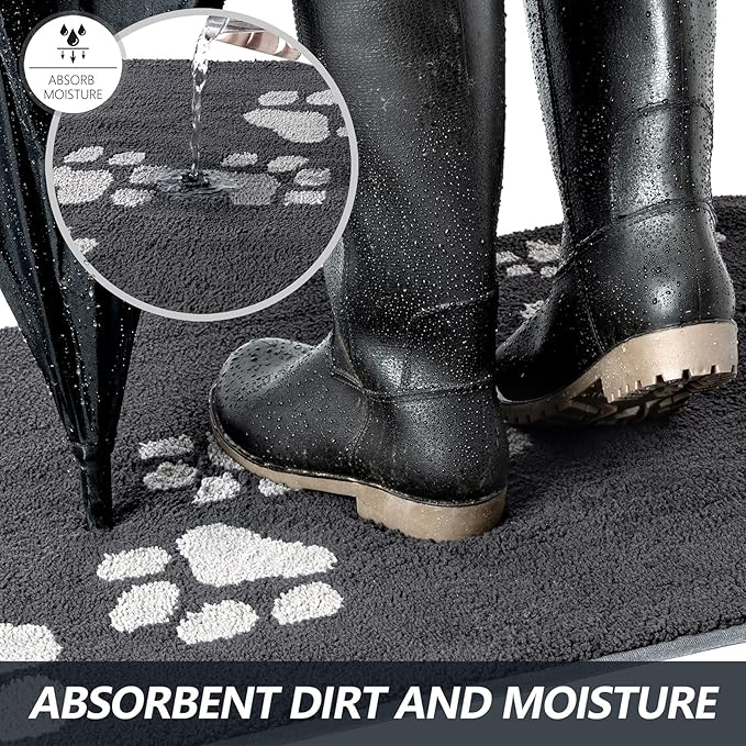 Timo Indoor Door Mat, 24"x36" Super Absorbent Dog Mats for Muddy Paws, Low-Profile Washable Entryway Rug, Rubber Backing Non Slip Front Door Mats, Resist Dirt Inside Entrance Doormat for Shoes, Grey