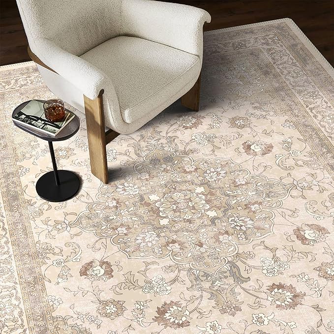 vivorug Runner Rug 2'x7' Vintage Floral Washable Non-Slip Runners for Hallways Kitchen Entryway Laundry Room Carpet Hallway Runner Beige