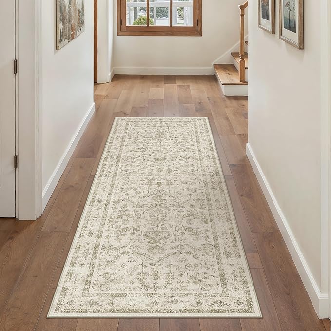 Taupe 2x5 Runner Rug Vintage Area Carpet Hallway Indoor Kitchen Washable Low Pile Traditional Distressed Retro Accent Throw Rug Non Slip for Laundry Bathroom Office