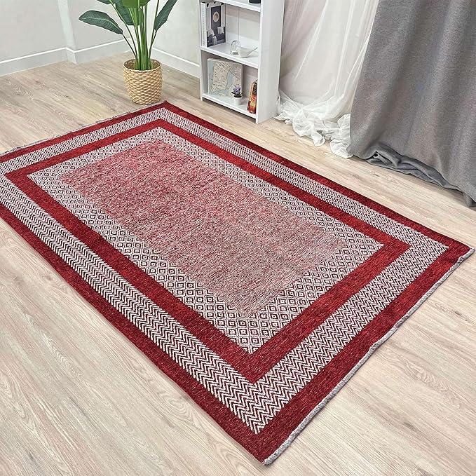 Alfa Rich 3x5 Red Burgundy Washable Area Rugs for Living Room Bedroom Kitchen Dining Cotton Runner