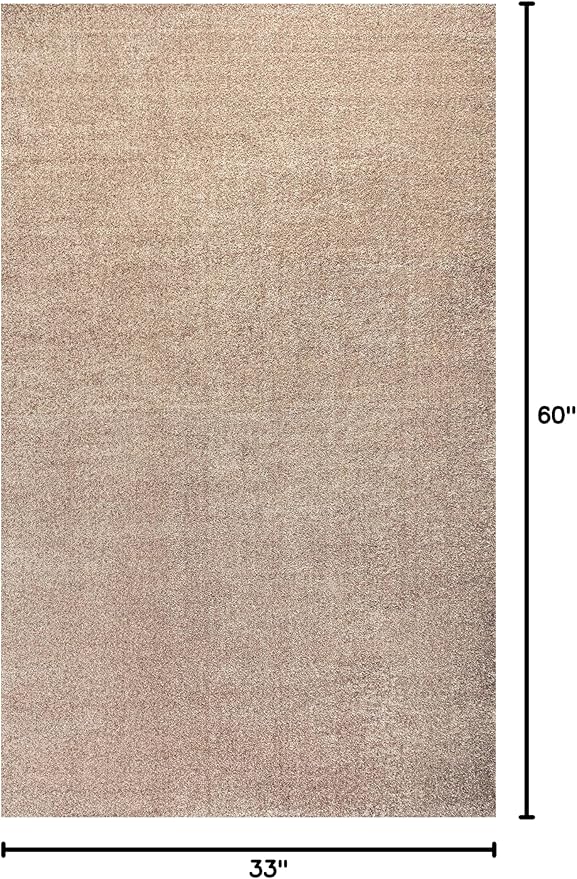 Eyely UES100G-3 Supersoft Haze Solid Low-Pile Indoor Area Rug Casual;Contemporary;Solid;Traditional, Bedroom, Kitchen, Living Room, Easy-Cleaning, Non-Shedding, 3 X 5, Beige
