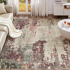 8x10 Area Rug Living Room Rugs - Washable Neutral Modern Abstract Soft Thin Rug Indoor Floor No Slip Rug Carpet for Bedroom Under Dining Table Home Office Decor - Purple/Green/Beige