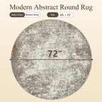 6ft Washable Round Rug - 6x6 Area Rugs Modern Abstract Rugs for Living Room Non-Slip Low Pile Soft Machine Washable Carpet for Bedroom, Living Room, Dining Room, Nursery, Farmhouse (6'x6' Brown Grey)