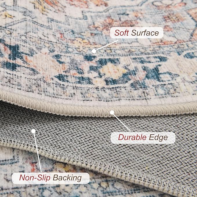 XWZO Washable Hallway Runner Rug 2x8ft — Non-Slip Low Pile Area Rug with Rubber Backing, Spill Resistant Soft Vintage Floor Carpet Runner for Kitchen Entryway Doorway Bedroom Corridor, Colorful