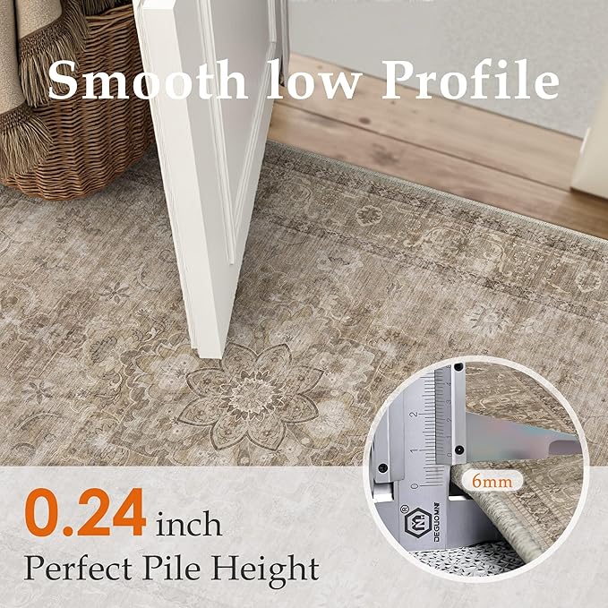 HUGEAR Washable Hallway 2x8 Runner Rugs Retro Brown Vintage Distressed Non Slip Stain Resistant Low Pile Neutral Throw Carpet for Bedside Kitchen Entryway Home Decor