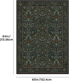 Bavni Floral Dark Green Area Rugs 5x7, Vintage Boho Carpet Machine Washable, Non Slip Soft Low Pile Thin Rug for Bedroom, Living Room, Dining Room, Nursery