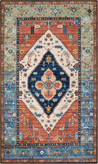 Lahome Boho 3x5 Washable Area Rugs, Small Non-Slip Bedroom Carpet Throw Low-Pile Rugs for Entryway Kitchen, Oriental Distressed Carpet for Bathroom Office Laundry Living Room, Rust