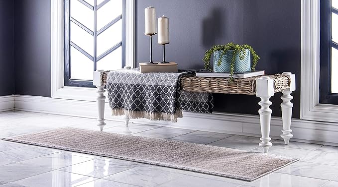 Unique Loom Athens Collection Classic Geometric Modern Border Design Area Rug (2' 7 x 10' 0 Runner, Gray/ Beige)
