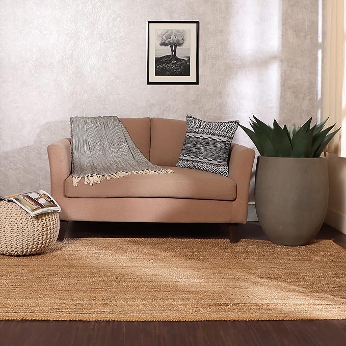 REDEARTH Rectangular Area Rug - Hand Woven Braided 100% Natural Jute - Artisan Made Boho Jute Rugs for Bedroom - Kitchen - Living Room - Farmhouse - Aesthetic Home Decor (6'x9' - Natural)