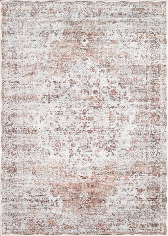 Bloom Rugs Washable Non-Slip 9' x 12' Rug - Ivory/Blush Traditional Area Rug for Living Room, Bedroom, Dining Room, and Kitchen - Exact Size: 9' x 12'