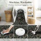 Floral 2x3 Entryway Rug,Washable Front Door Mat Indoor Non Slip Low Pile Small Carpet, Soft Black Boho Botanical Throw Rug for Bathroom Bedroom Kitchen Laundry Indoor Entrance