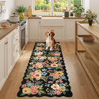 DUKINO 2x6 Runner Rug for Hallway, Washable Kitchen Rug with Non Slip Backing & Non-Shediing, Soft Low Pile Floral Design Runner for Bedroom, Kithchen, Living Room, Laundry, Bathroom, Navy Blue