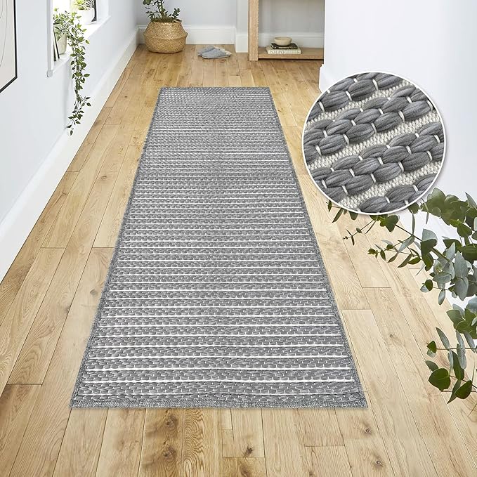 Grey Bathroom Rugs 24"x48"Non Slip Braided Bath Mat for Bathroom Floor Washable Boho Luxury Bath Rug for Tub Soft Vintage Absorbent Shower Sink Mat
