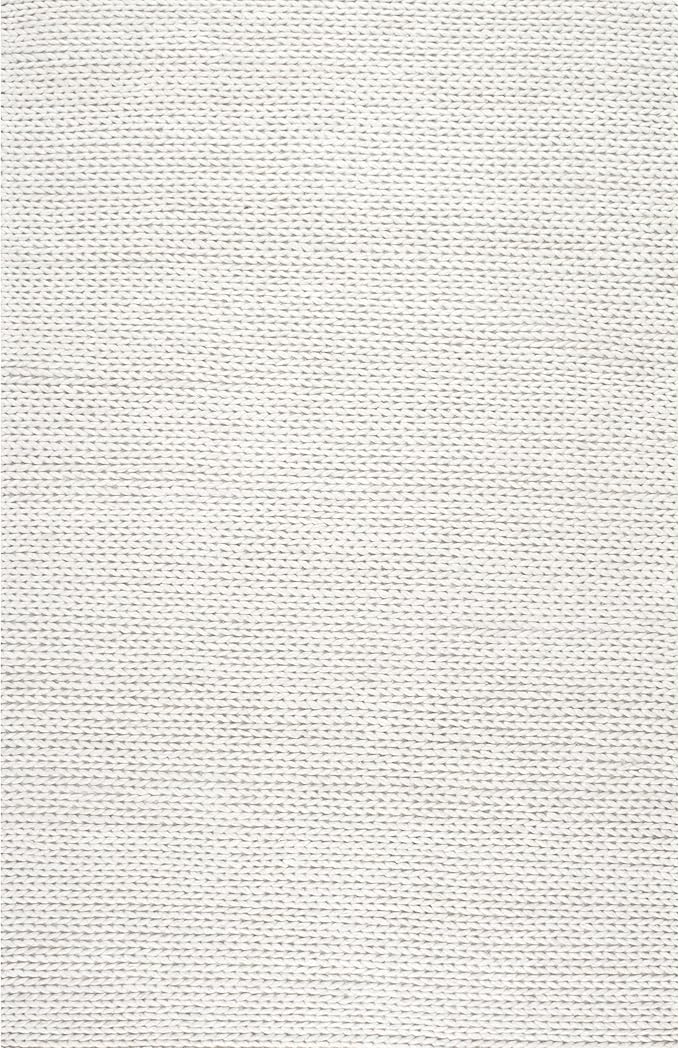 nuLOOM 8 Square Penelope Wool Braided Handmade Area Rug, Off White, Solid Rustic Farmhouse Style, For Bedroom, Living Room, Hallway, Entryway