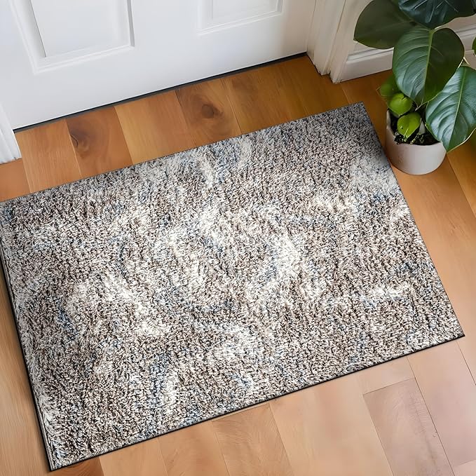 Rugshop Abstract Marble Shag Area Rug Blue 2' x 3' Ideal for Entryways, Kitchens, or Small Spaces