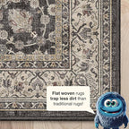 Well Woven Asha Rome Black 7'7" x 9'10" Area Rug - Oriental Floral Pattern, Easy Clean, Floor-Friendly Backing - for Living Room, Bedroom, and Dining Room