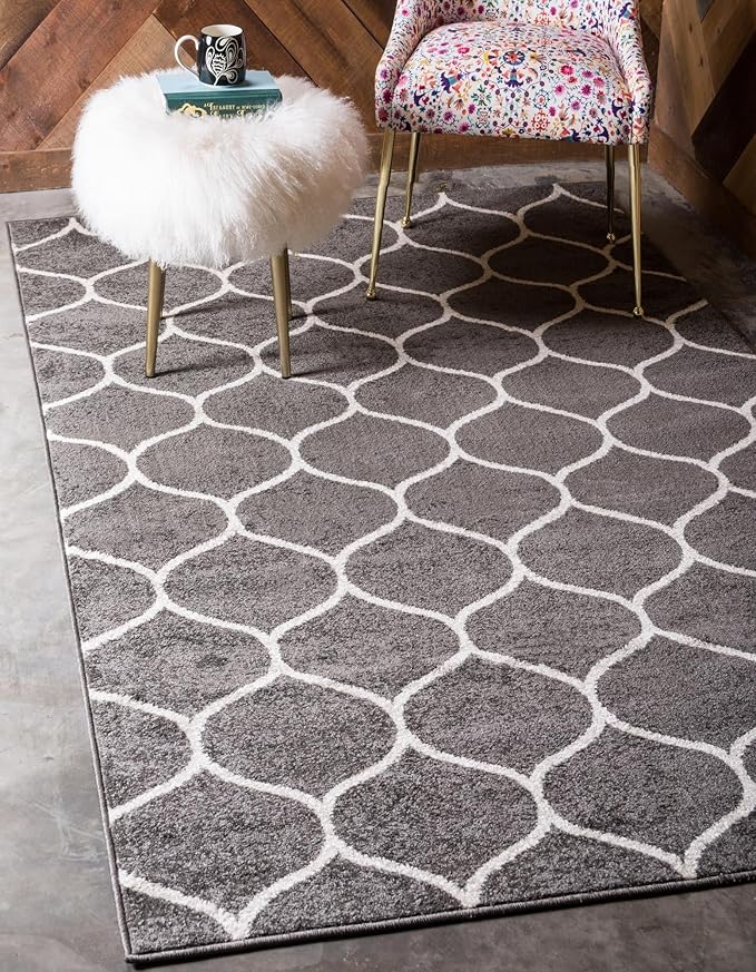Rugs.com Lattice Frieze Collection Rug – 9' x 12' Dark Gray Medium Rug Perfect for Living Rooms, Large Dining Rooms, Open Floorplans