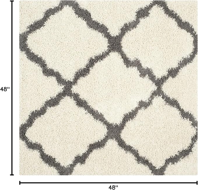SAFAVIEH Dallas Shag Collection Area Rug - 4' Square, Ivory & Dark Grey, Trellis Design, Non-Shedding & Easy Care, 1.5-inch Thick Ideal for High Traffic Areas in Living Room, Bedroom (SGD257H)
