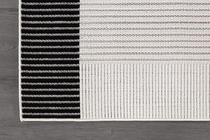 Modern Micro Loop Indoor Area Rugs for Living Room Bedroom Kitchen Geometric Striped Black-White 9x12 Luxury Durable Low and High Pile Non-Shedding Stain Resistant Soft Area Carpet 9 x 12