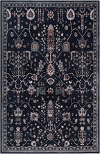 GLN Rugs Traditional Collection - Machine Washable Area Rug, Traditional Washable, Non Slip, Low Pile Chenille Rug, Living Room, Bedroom, Kitchen Rug (4' x 6' Black)