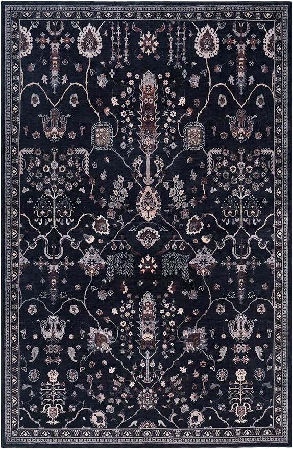 GLN Rugs Contemporary Collection - Machine Washable Area Rug, Contemporary Washable, Non Slip, Low Pile Chenille Rug, Living Room, Bedroom, Kitchen Rug (2' x 3' Orange Beige)