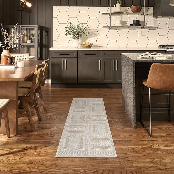 Nourison Home Nordic Grey Multicolor 2' x 6' Scandinavian Area Rug - Easy Clean, Non Shedding, Bed Room, Living Room, Dining Room, Kitchen (6' Runner)