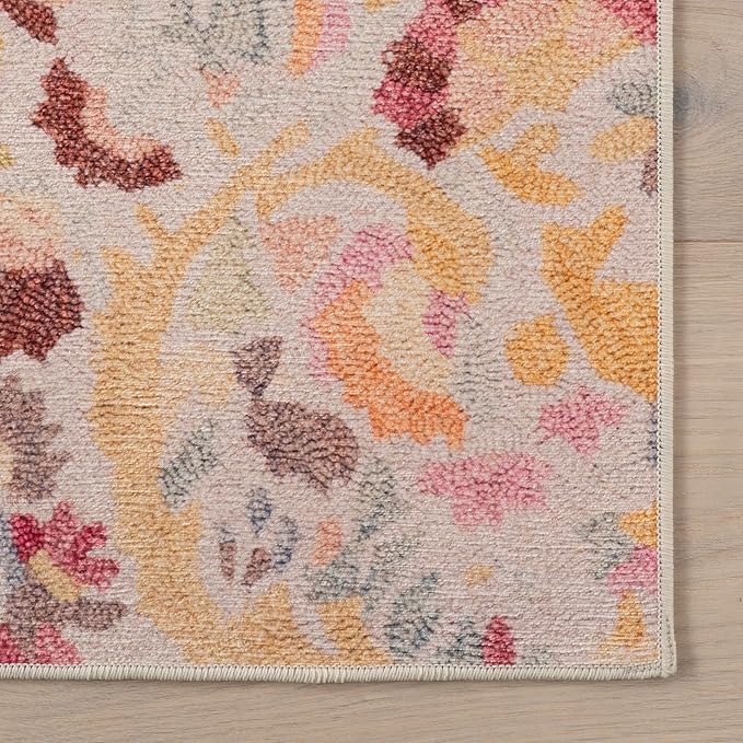 Dash & Albert INES Multi Machine Washable Rug, 7.5 X 9.5 Feet, Multicolored/Yellow Floral Pattern