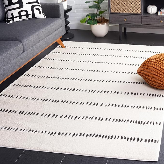 SAFAVIEH Melody Collection Accent Rug - 4' x 6', Ivory & Black, Stripe Design, Non-Shedding & Easy Care, Ideal for High Traffic Areas in Entryway, Living Room, Bedroom (MEL114A)