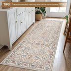 Area Rugs 8x10 Clearance Washable Boho Rug for Bedroom Living Room, Non Slip Thin Low Pile Chenille Carpet for Dining Room,Vintage Farmhouse, Retro Multi