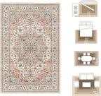 6x9 Area Rugs for Living Room Ultra-Soft Washable Rug Vintage Distressed Boho Area Rug, Non-Slip Retro Print Low Pile Stain Resistant Carpet for Bedroom Dining Room Kitchen Office