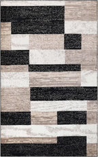 Superior Indoor Area Rug, Jute Backed, Modern Geometric Patchwork Floor Decor for Bedroom, Office, Living Room, Entryway, Kitchen, Hardwood Floors, Rockwood Collection, 6' x 9', Ivory-Beige