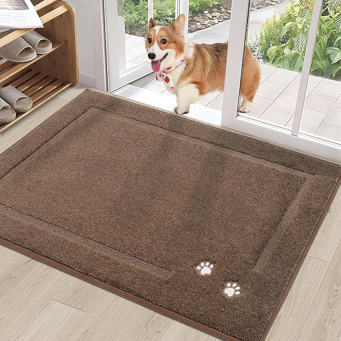 BEQHAUSE Dog Door Mat for Muddy Paws 32"x48" Dirt Trapper Absorbent Doormat Non Slip Entryway Rugs Washable Stain Resistant Welcome Floor Mat Soft Low-Profile for Front Back Door, Brown