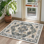 EnHomee 3x5 Washable Area Rugs for Bedroom, Boho Vintage Rugs, Foldable Area Rug for Dining Room, Non-Slip Soft Living Room Rug, Low Pile Large Carpet for Bathroom, Blue and Brown