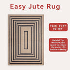 Easy Jute Rug 5x7 Large Washable Area Rug for Dining Room Table,Non-Slip Thin Indoor Outdoor Rug,Modern Farmhouse Geometric Floor Carpet for Living Room Office Bedroom Patio Sunroom