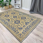 Alfa Rich 4x6 Gold Navy Blue Washable Area Rugs for Living Room Bedroom Kitchen Dining Cotton Rug