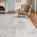 Low Pile Office Rugs for Rolling Chairs - 5x7 Abstract Rugs for Living Room, Large Entryway, Cream Slate Blue Decor, Non Slip with Rubber Backed & Stain Resistant