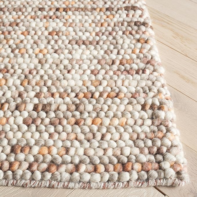 SAFAVIEH Natura Collection Area Rug - 6' Round, Dark Brown & Beige, Handmade Wool Blend, Textured Design, Ideal for Living Room, Bedroom, Dining Space (NAT620E)