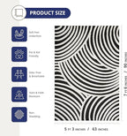 Abani Nomad Cream & Black Area Rug 5' x 8' for Living Room, Bedroom - Black Linear Curves Design - Durable & Easy to Clean