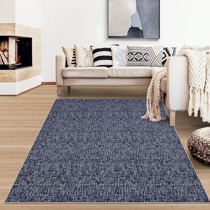 RUGSREAL 6x9 Large Bedroom Area Rug Soft Modern Area Rug for Living Room Non-Slip Stain Resistant Abstract Throw Floor Carpet Contemporary Rug Solid Color Accent Rug for Dining Room Office, Blue