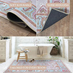 Fame Living Pink Oushak Runner Rug, Modern Runners, Turkish, Eclectic, Floral, Pastel, Washable, Small Throw Rugs, Short Runner for Hallway, Entryway, Laundry, Bedroom, Kitchen, Bathroom, 2'5"x6'5"