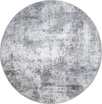 GLN Rugs Contemporary Collection - Machine Washable Area Rug, Contemporary Washable, Non Slip, Low Pile Chenille Rug, Living Room, Bedroom, Kitchen Rug (5'3" Round Grey/Green)