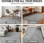 Rugshop Geometric Diamond Stripe Shag Area Rug White 4' x 6' Ideal for Small Living Rooms, Offices, or Beside The Bed