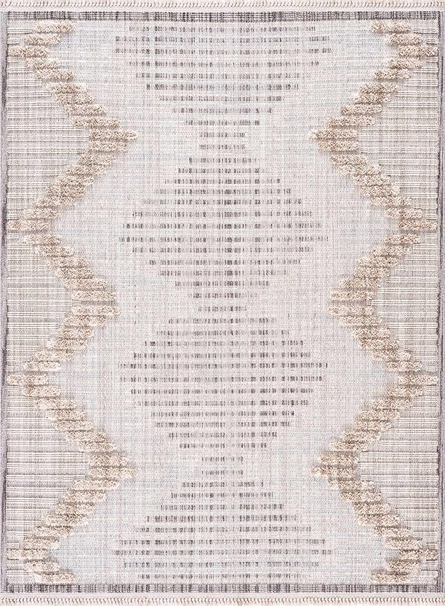 Hauteloom Maulawin Farmhouse Living Room Bedroom Southwestern Tribal Area Rug - Soft Shaggy High Low Carpet - High Pile - Bohemian, Boho - Gray, Brown, Beige, Cream - 6'7" x 9'