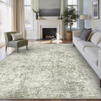 5x7 Area Rug Washable Vintage Neutral Living Room Carpet Large Indoor Non Slip Taupe Bedroom Distressed Low Pile Retro Accent Throw Rug for Dining Room