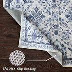 vivorug 6x9 Rug, Stain Resistant Washable Rug for Living Room, Floral Area Rug Vintage Inspired (Ivory/Blue, 6'x9')