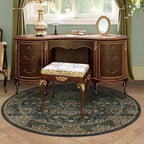 4ft Round Area Rugs for Living Room, Washable Floral Circle Rug Non Slip Low Pile, Vintage Boho Botanical Birds Throw Carpet for Farmhouse, Bedroom, Dining Room, Retro Gold/Green