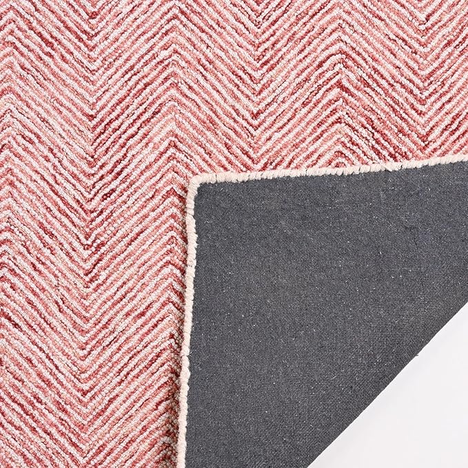 Modern Herringbone Chevron Collection Handcrafted Wool Area Rug - Durable, Zigzag Pattern, for High Traffic, Contemporary Design for Living Room, Bedroom, Dining Room Decor (Blush Pink, 10' x 10')