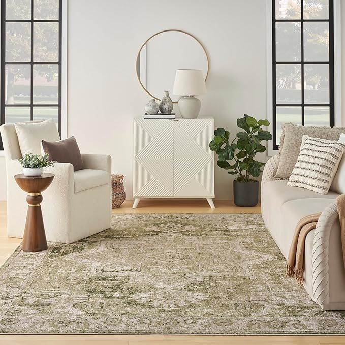 Nourison Home Astra Machine Washable Ivory Green 6'7" x 9' Area Rug - Easy Clean, Non Shedding, Bed Room, Living Room, Dining Room, Kitchen (7' x 9')