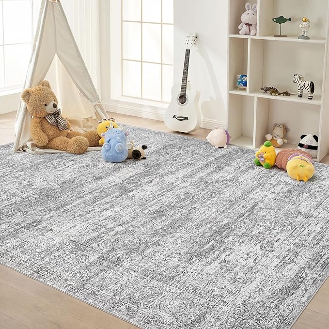 Area Rug Living Room Rugs - 5x8 Large Soft Indoor Neutral Modern Abstract Low Pile Washable Rug Carpet for Bedroom Dining Room Farmhouse Home Office - Vintage Grey