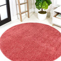 Eyely UES100E-6R Haze Solid Low-Pile Red 6' Round Area Rug, Pet Friendly, Stain Resistant, Easy Cleaning, for Bedroom, Living Room, Kitchen